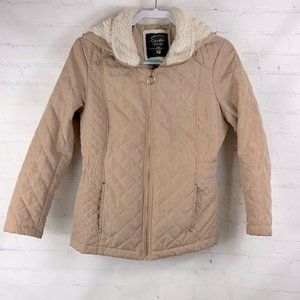 Cavalini Hoodie Puffer Quilted Light Winter Jacket Tan Size Petite Medium